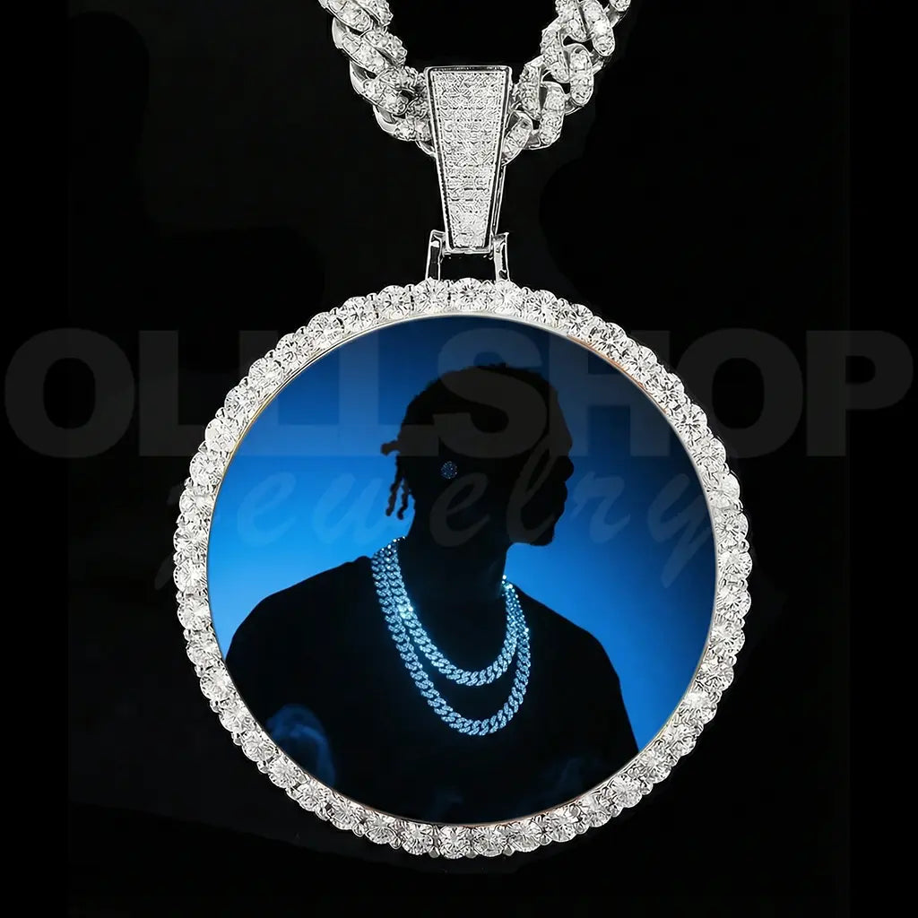 Large Round Iced Photo Pendant