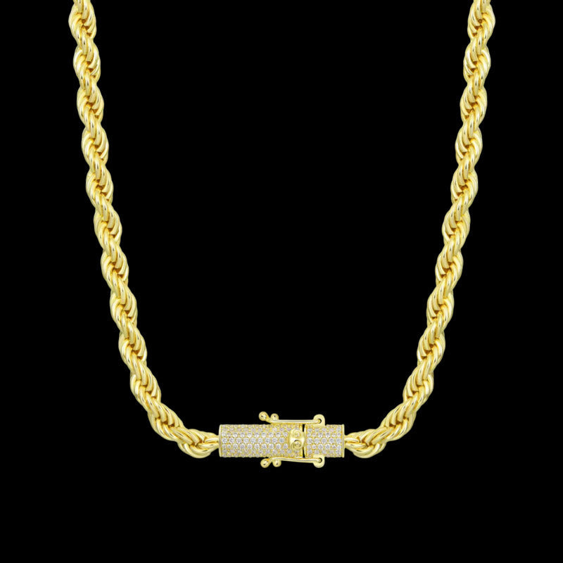 Moissanite Rope Chain Iced Clasp in White Gold - 6mm