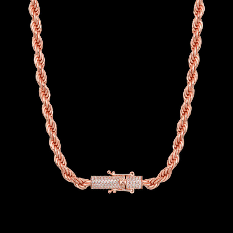 Moissanite Rope Chain Iced Clasp in White Gold - 6mm