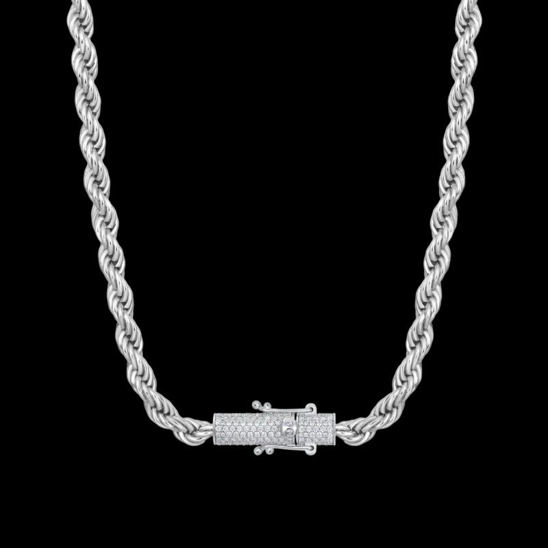 Moissanite Rope Chain Iced Clasp in Rose Gold - 6mm