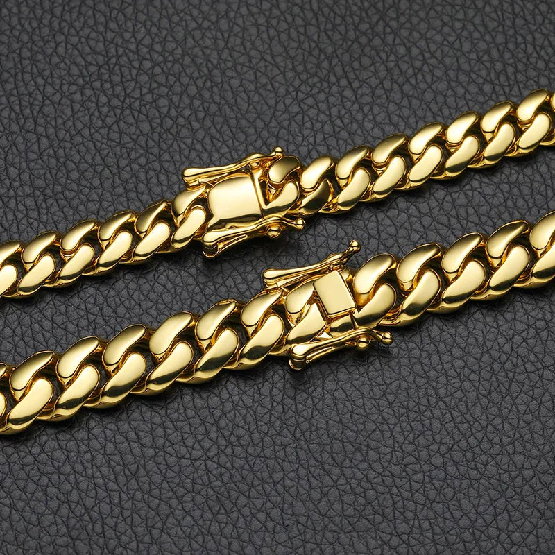 18K Gold-Plated Cuban Chain Copper Gold-Plated Butterfly Clasp Necklace 10/12/14/16/18/20/22MM