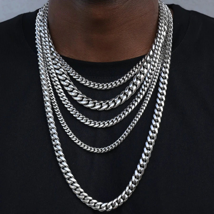 Cuban Chain Necklace in White Gold