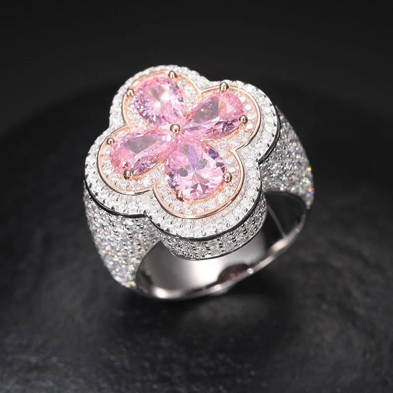 S925 VVS Moissanite Super Flash Diamond Pink Gold Ring