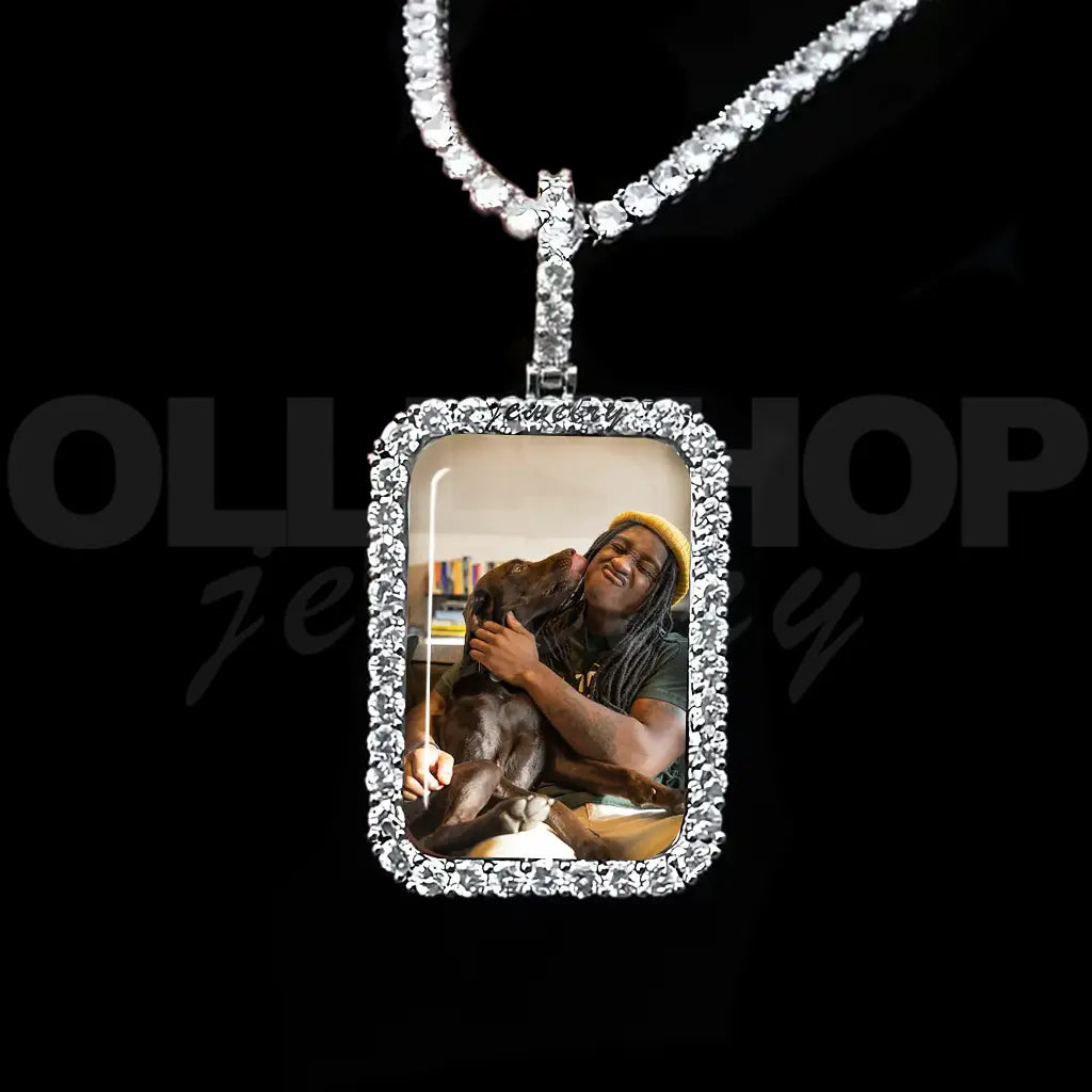 Personalized Rectangular Photo Pendant with Iced Frame