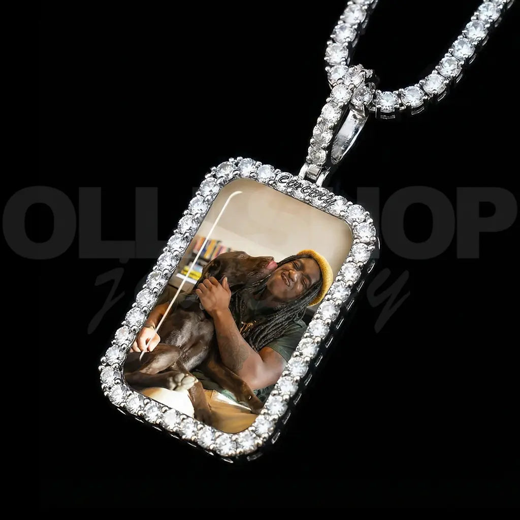 Personalized Rectangular Photo Pendant with Iced Frame