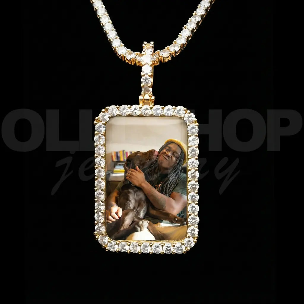Personalized Rectangular Photo Pendant with Iced Frame