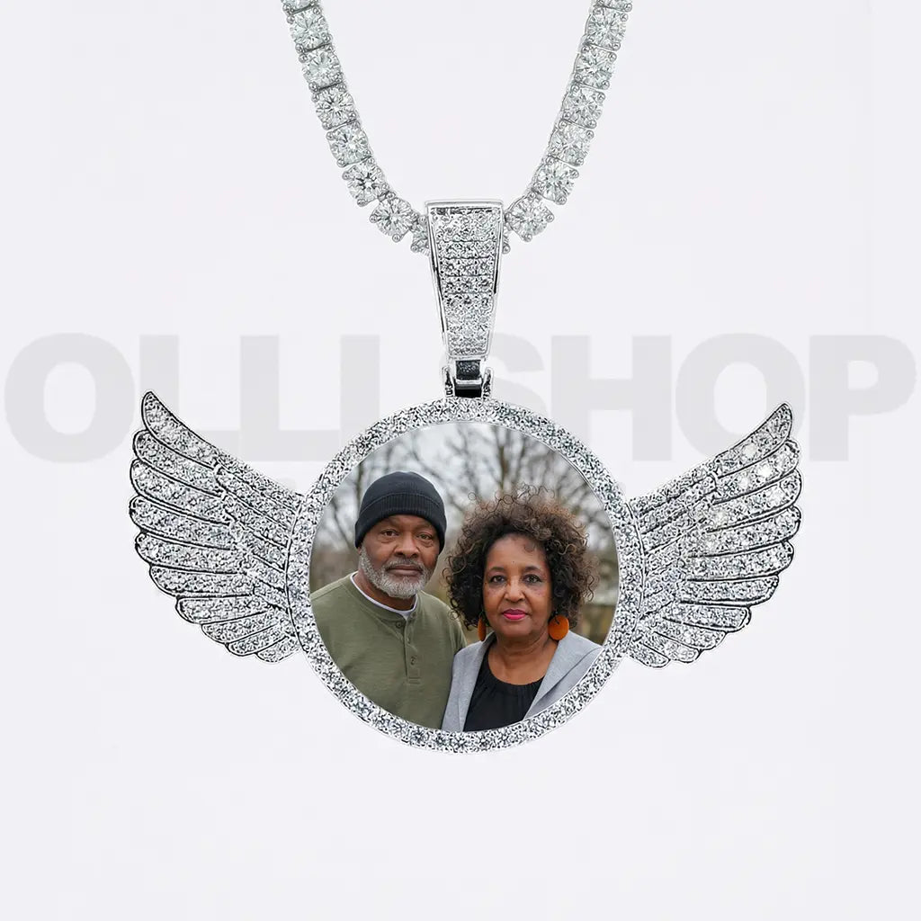 Personalized Winged Round Photo Pendant