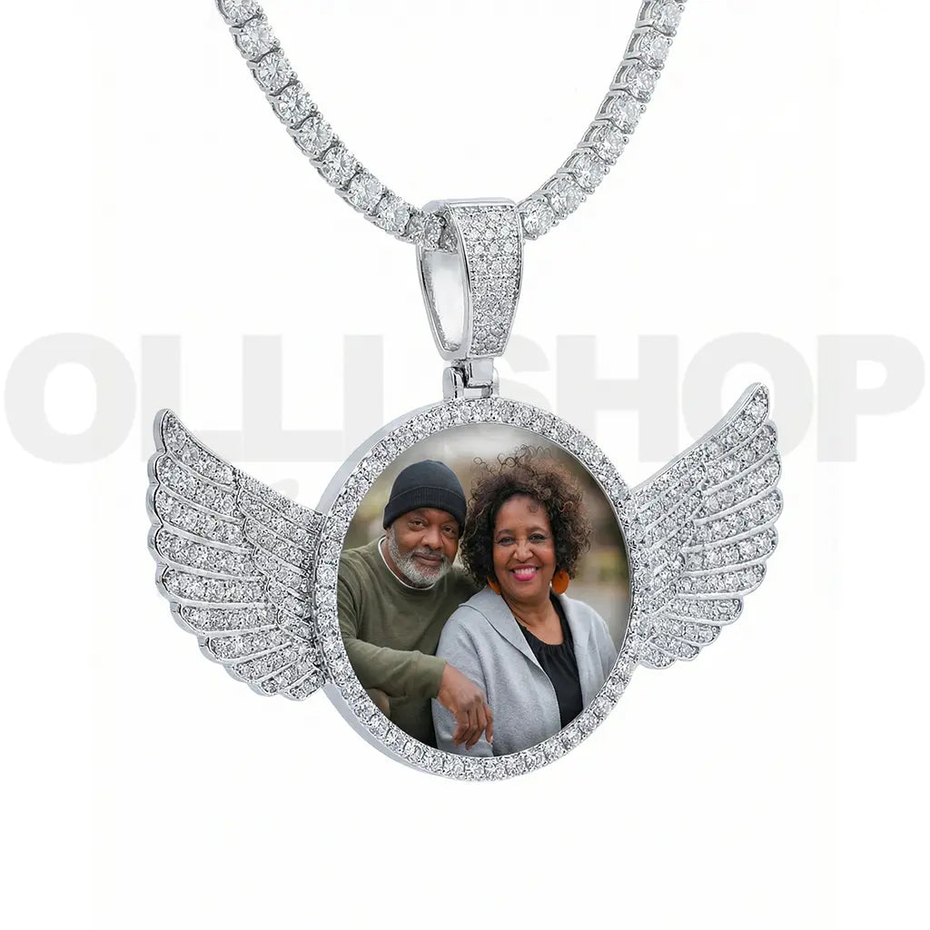 Personalized Winged Round Photo Pendant