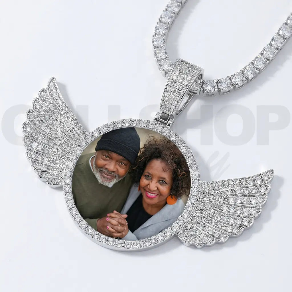 Personalized Winged Round Photo Pendant