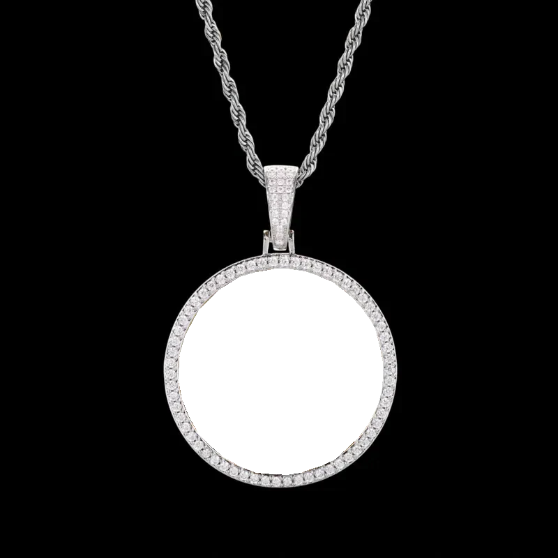 Photo Custom Round Pendant in White Gold - 45mm