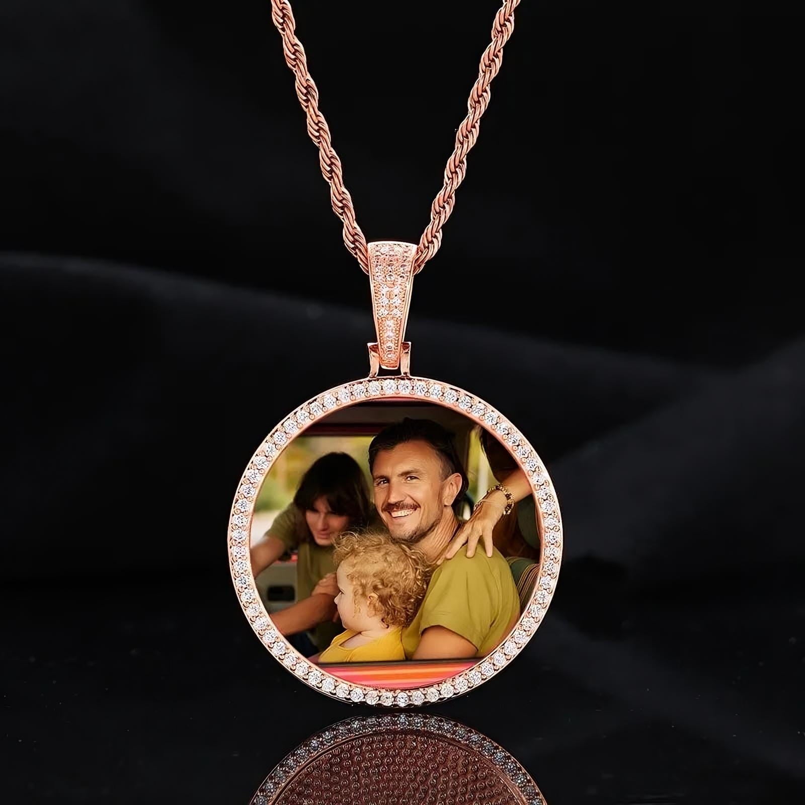 45mm rose gold custom photo round pendant - personalized necklace showcasing high-quality craftsmanship