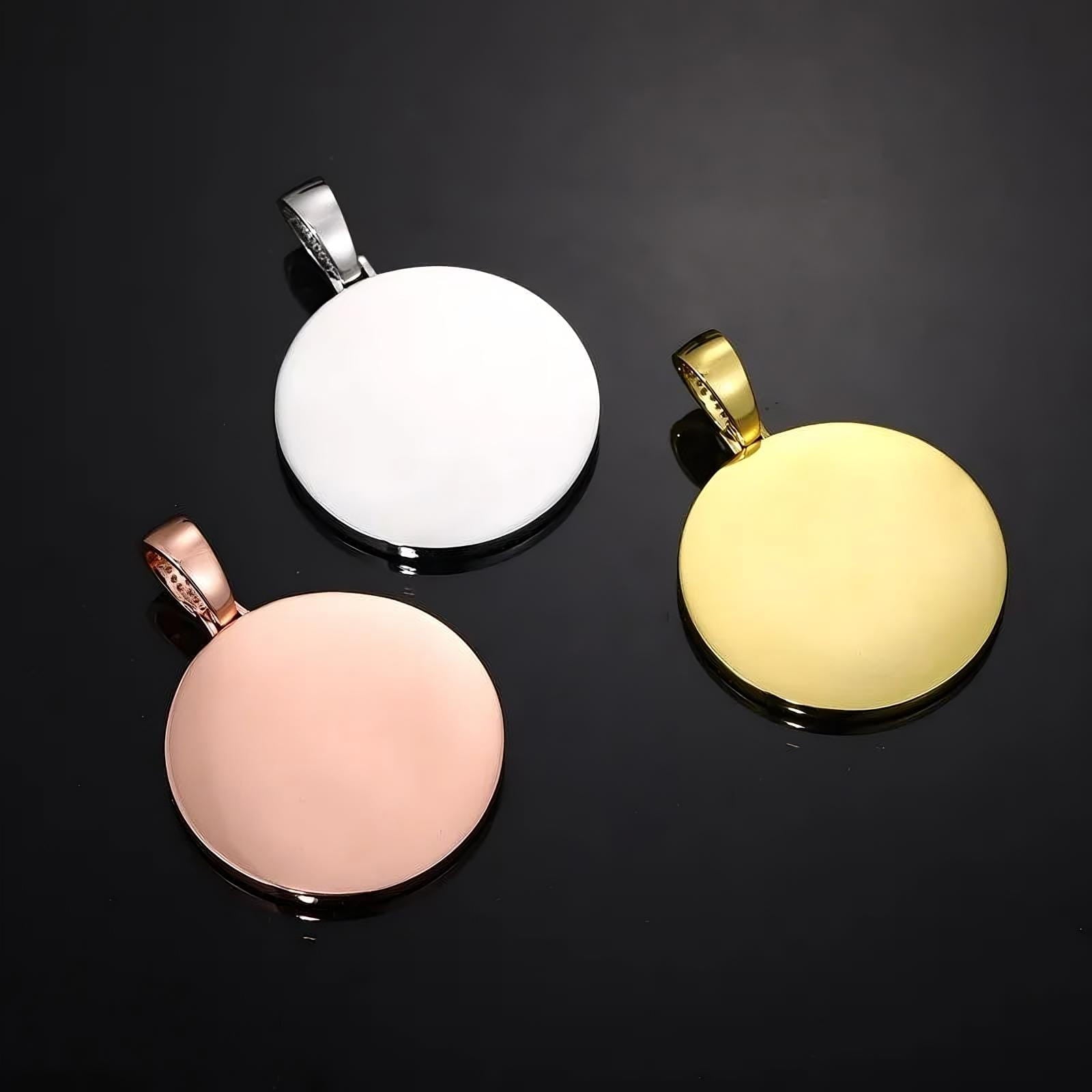 Blank pendant bases for 45mm custom photo round necklaces - available in gold, silver, and rose gold