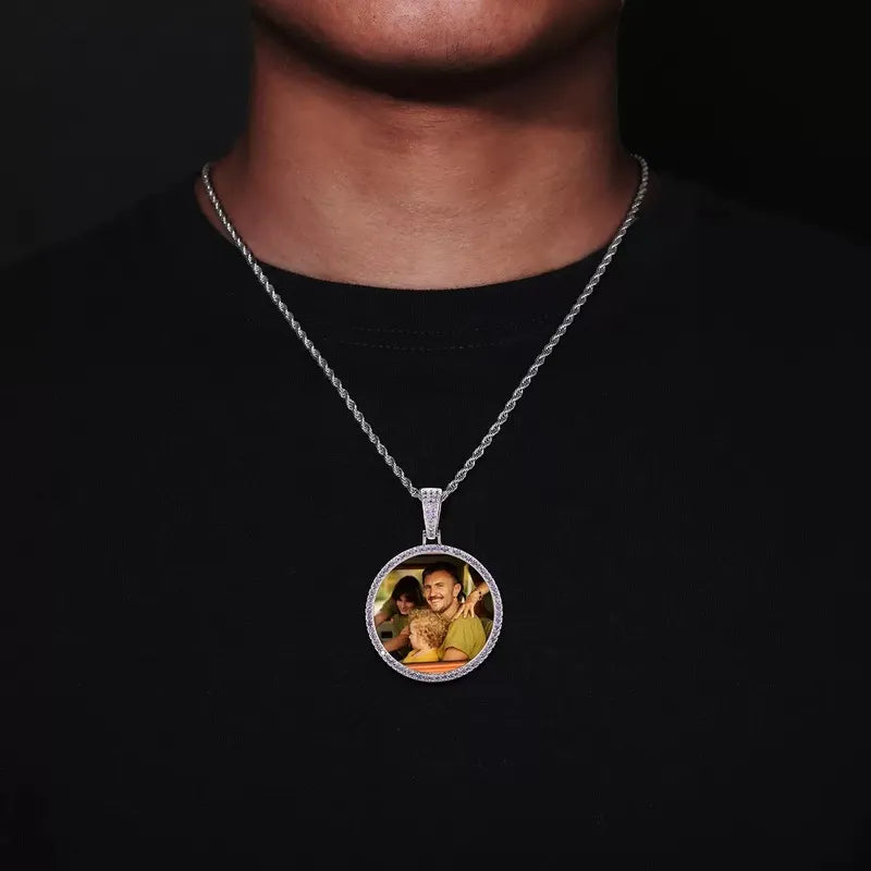 Custom purple & pink diamond round pendant necklace – personalized hip hop jewelry gift