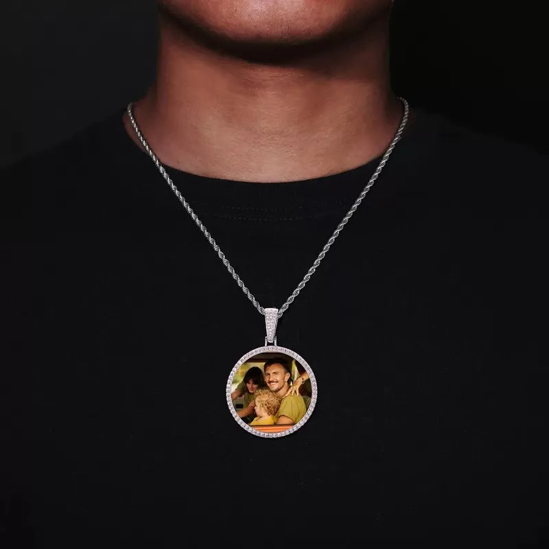 Custom purple & pink diamond round pendant necklace – personalized hip hop jewelry gift