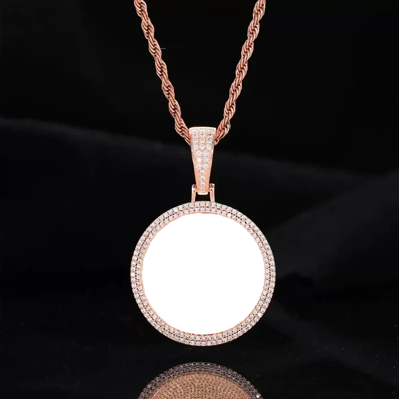 Rose Gold Custom Photo Double Row Micro-Pavé Round Pendant - 37mm