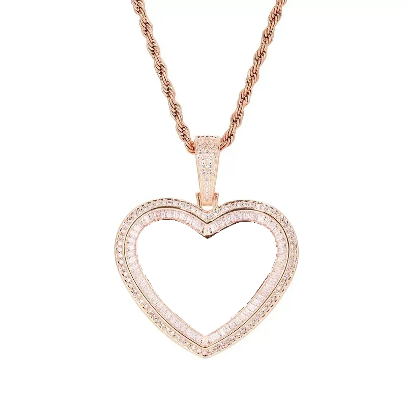 Rose Gold Custom Photo Heart T-Shaped Diamond Pendant - 42mm