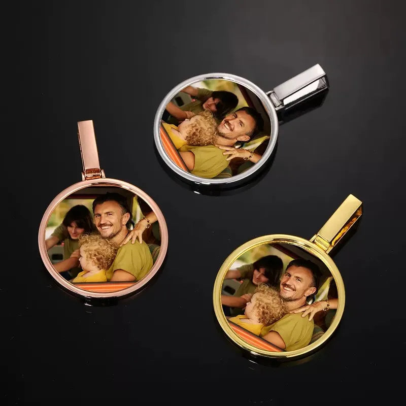 Rose Gold Custom Photo Polished Round Pendant - 45mm