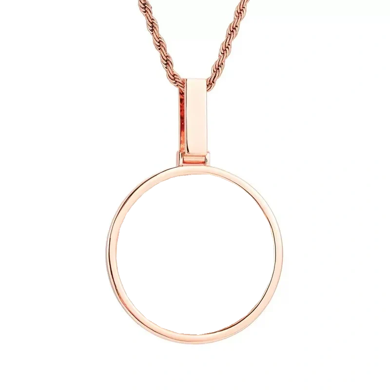 Rose Gold Custom Photo Polished Round Pendant - 45mm