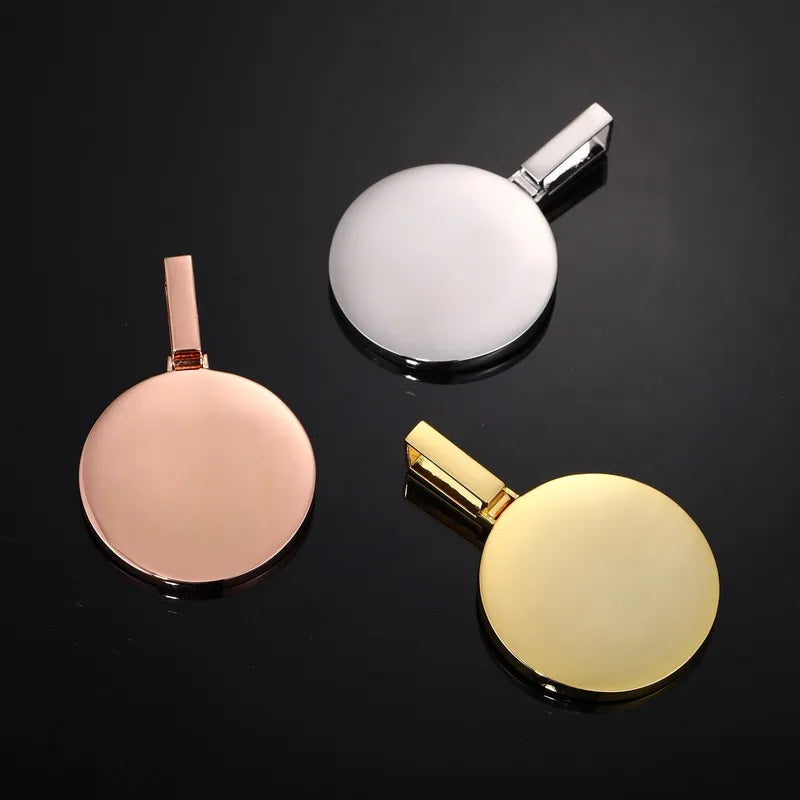 Back view of 45mm polished round pendant – blank surface suitable for engraving