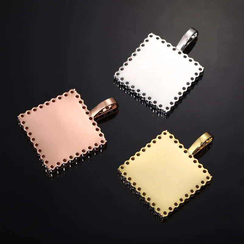 Custom square pendant color options – rose gold, silver, gold – 40mm personalized jewelry