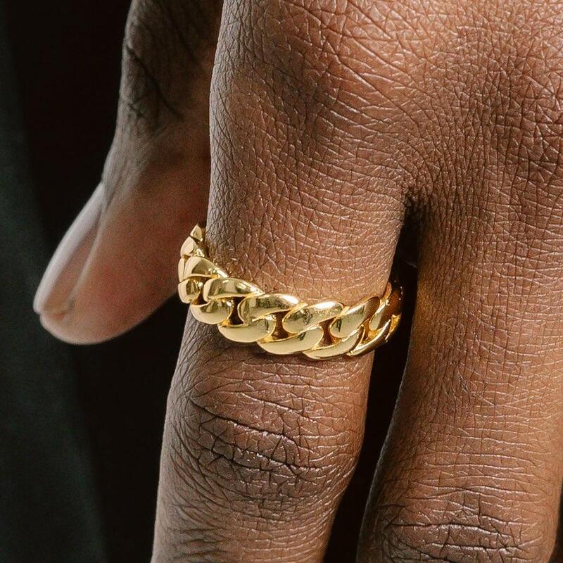 Anillo de eslabones cubanos S925 en oro de 18 quilates (7 mm)