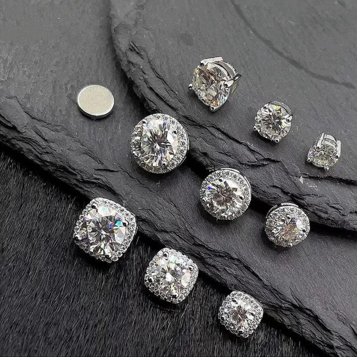 Magnetic moissanite earrings with four claws and starry diamond style