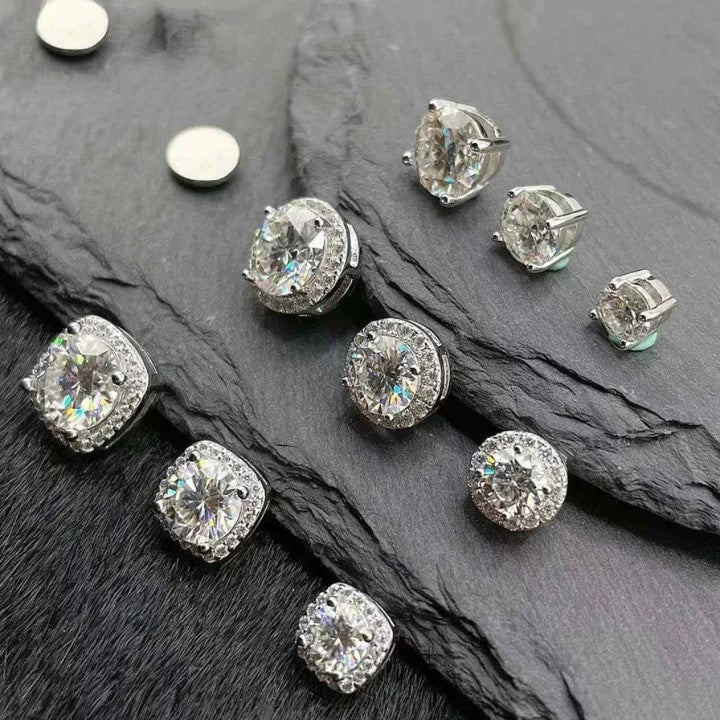 S925 moissanite cube magnetic earrings full diamond jewelry