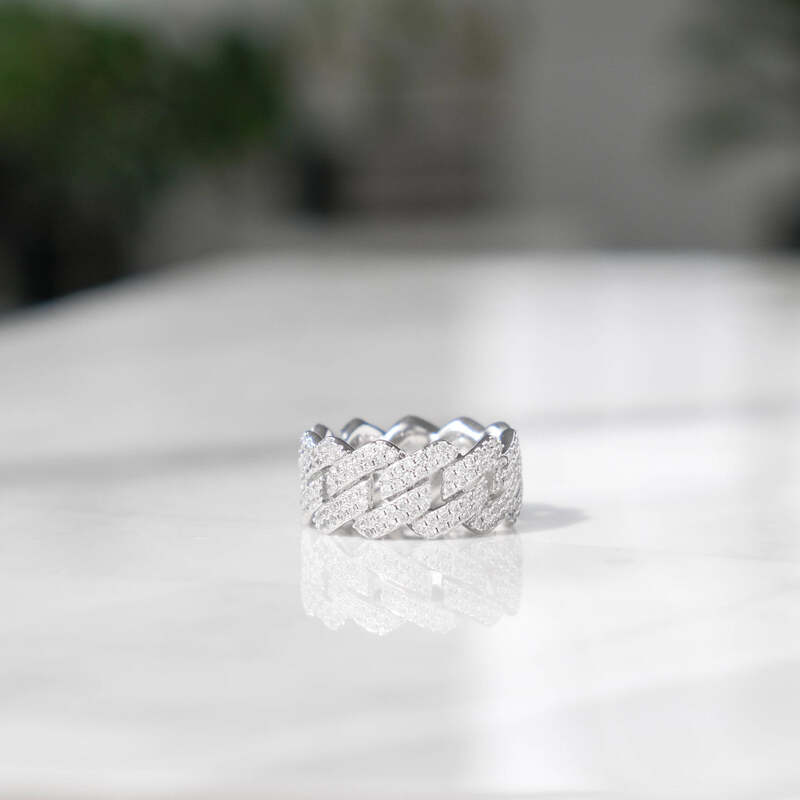 S925 VVS Moissanite Prong Cuban Ring - 14mm