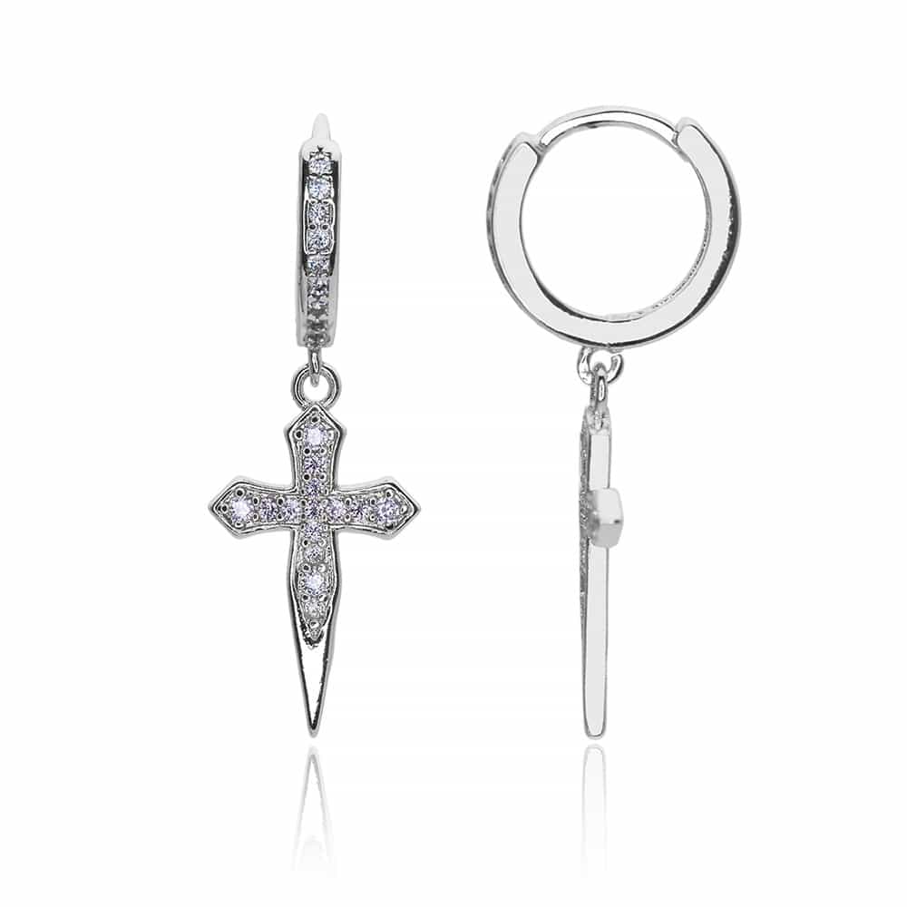 18K Gold Diamond-Inlaid Cross Sword Ear Cuff