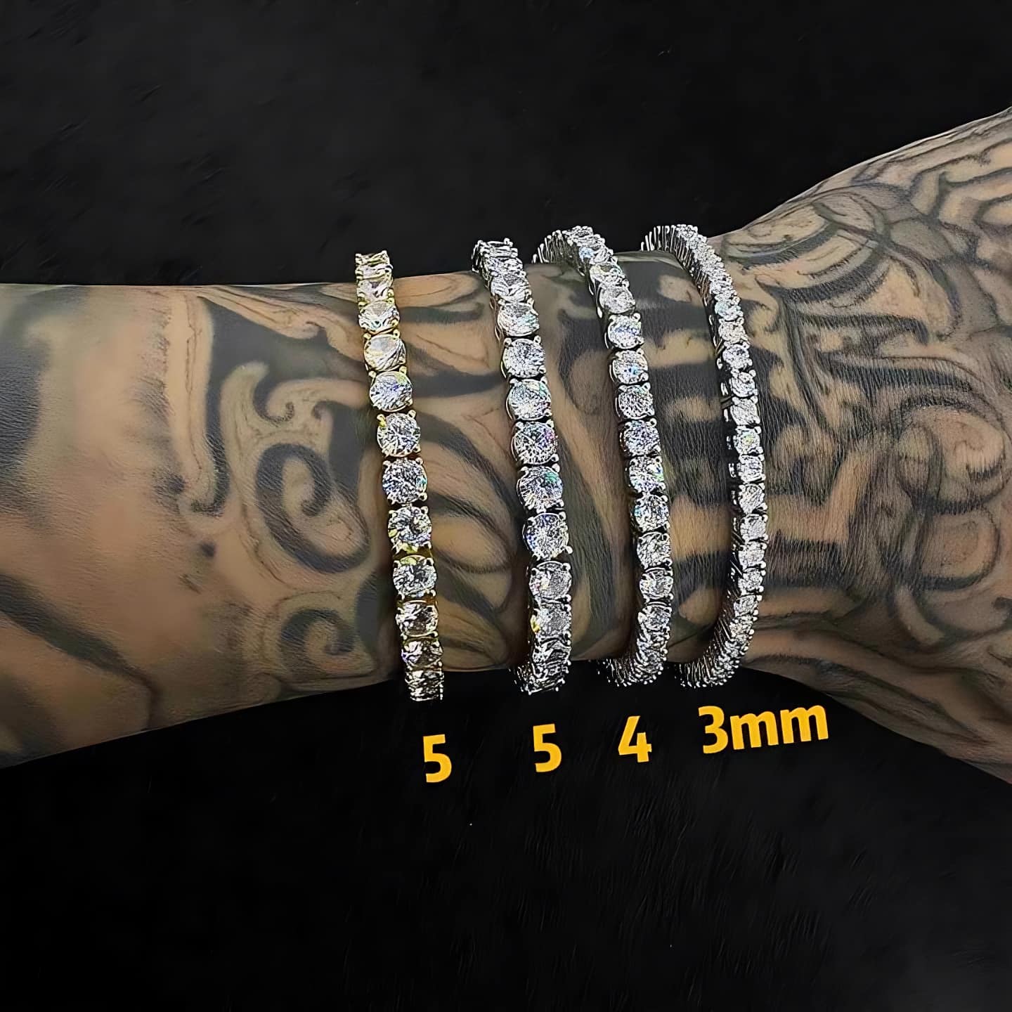 Stacked Tennis Chain Rock Sugar Bracelets in different widths