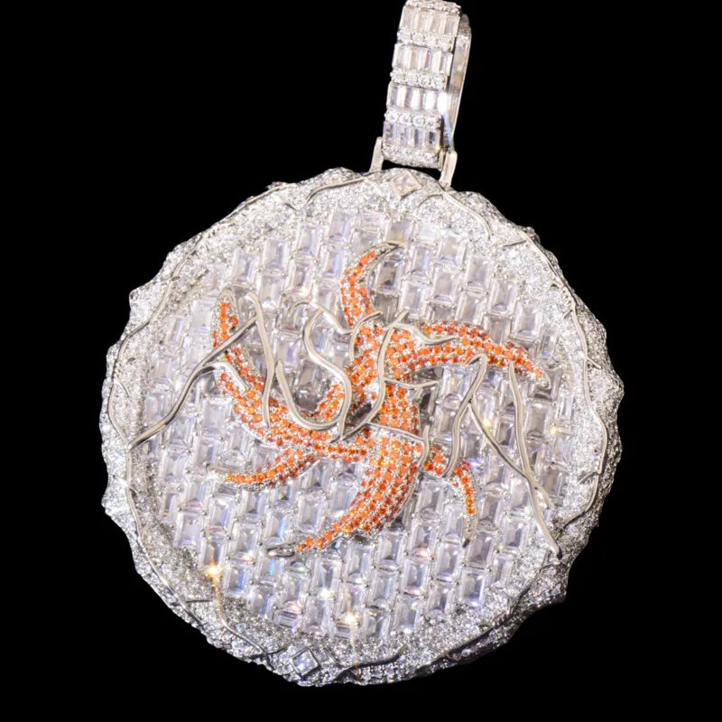 Rose gold thorn ice disc pendant hip hop jewelry