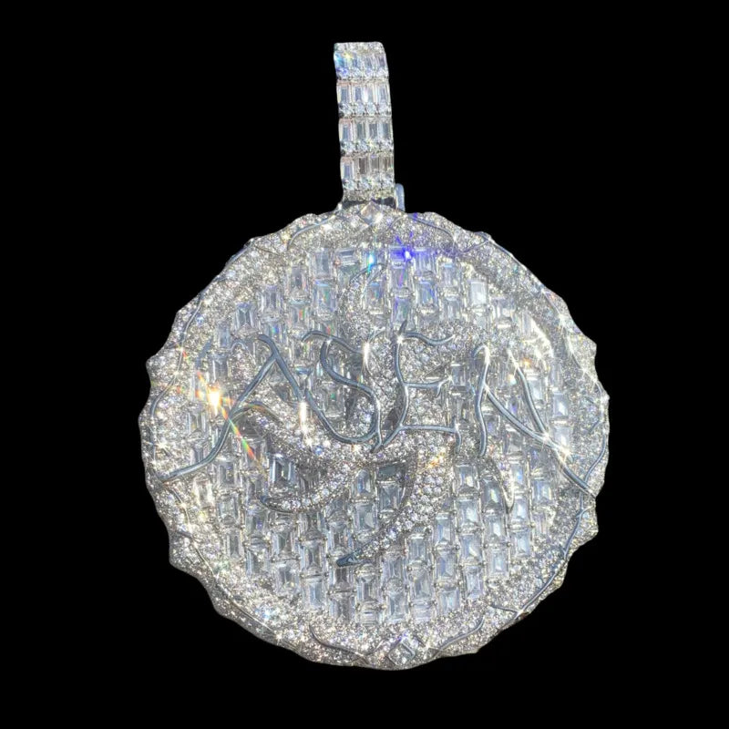 Thorn ice disc pendant 60mm iced out necklace with CZ stones