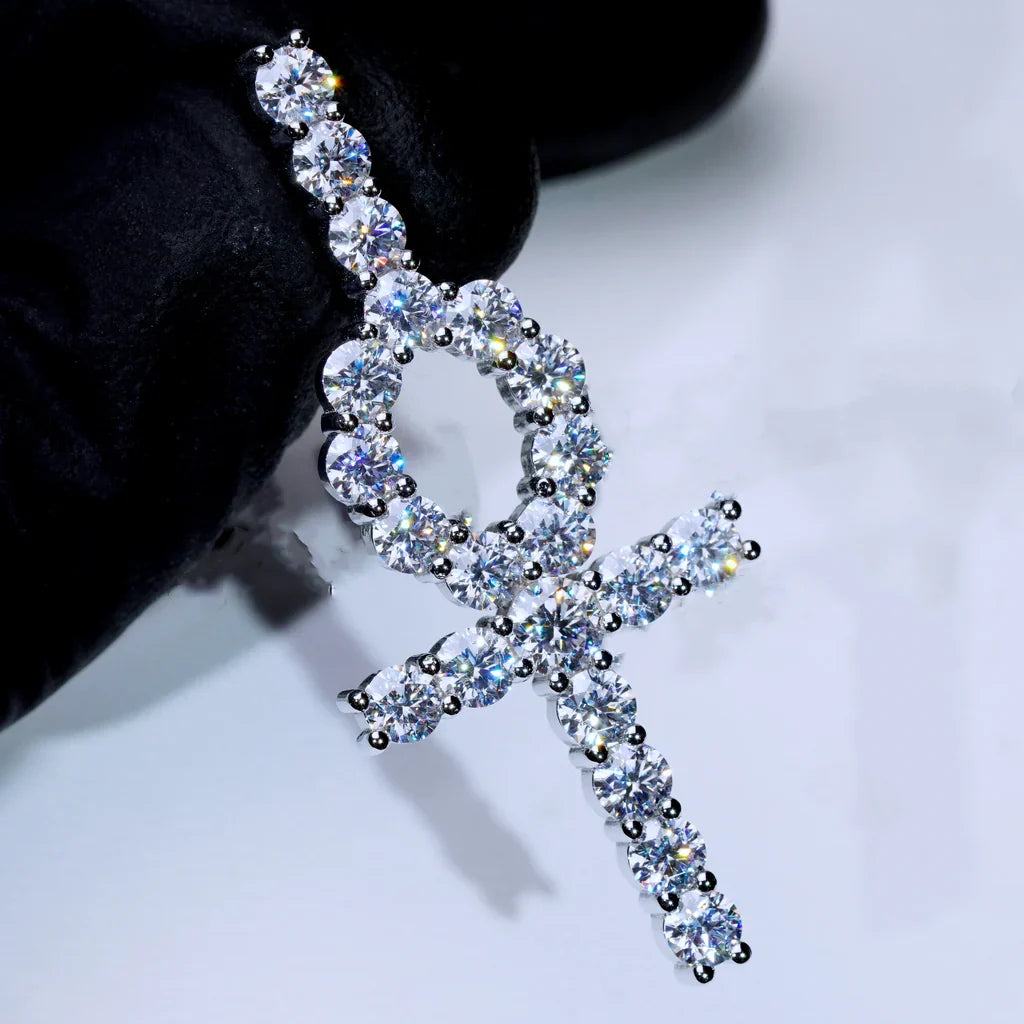 VVS moissanite ankh pendant in white gold iced out hip hop jewelry 4.81 carat