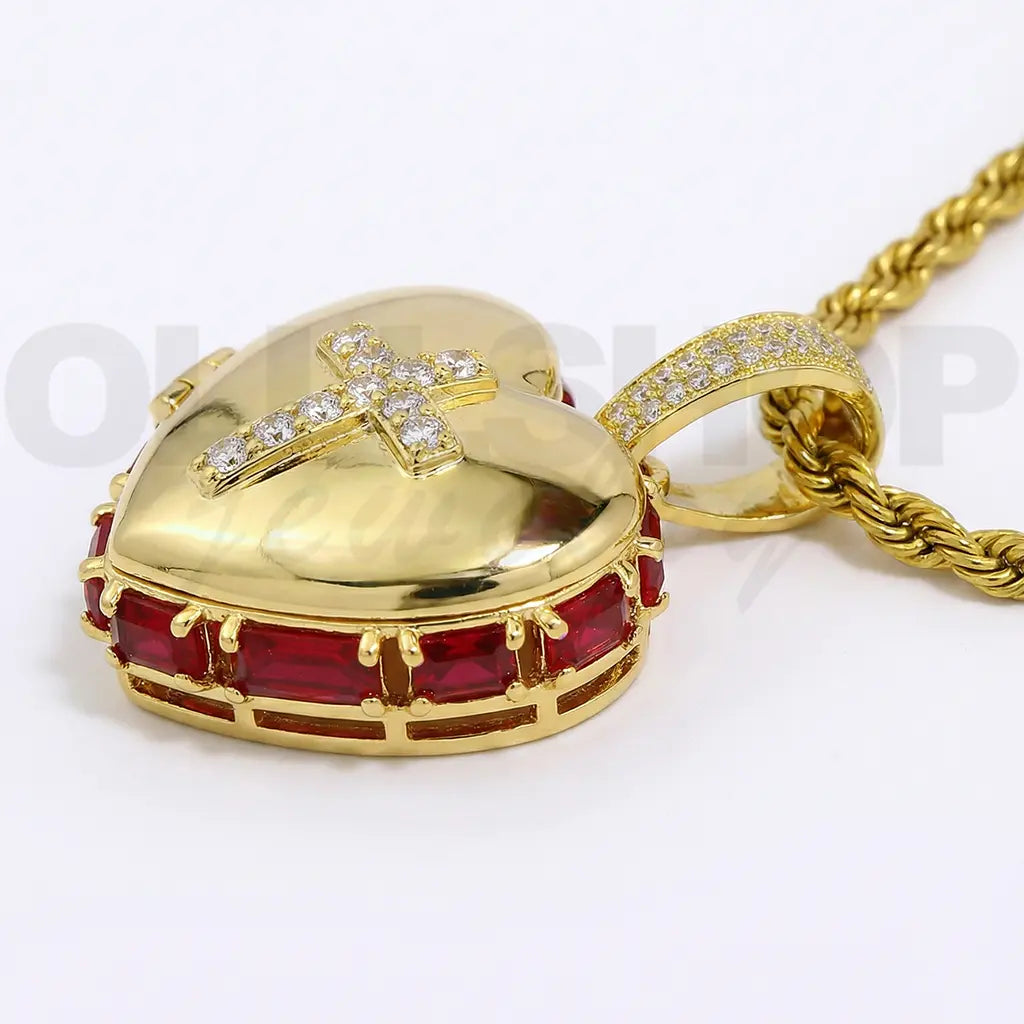 heart cross photo locket necklace