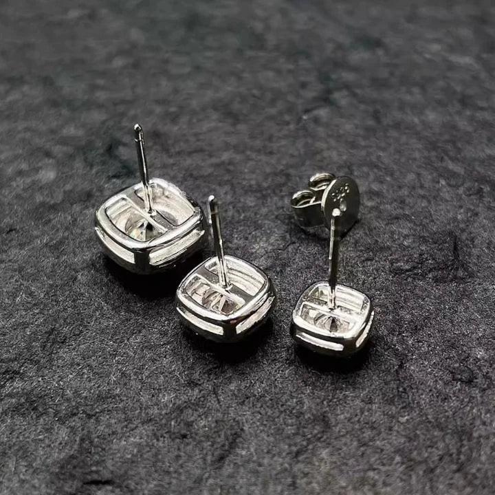 S925 moissanite sugar cube stud earrings square jewelry