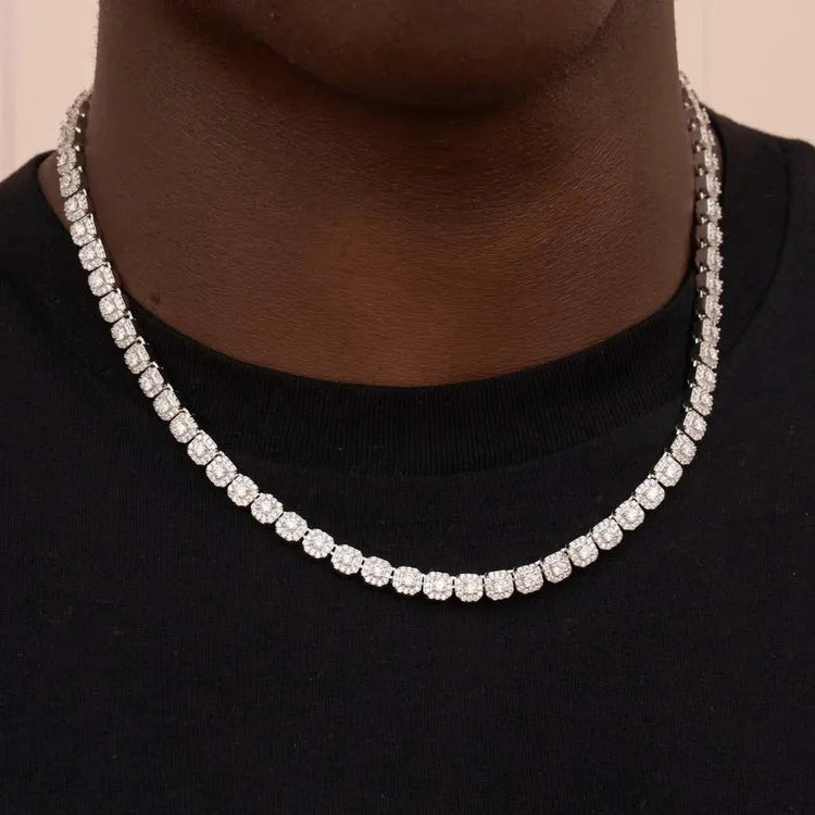 Micro Clustered Tennis Necklace in White Gold - 6mm