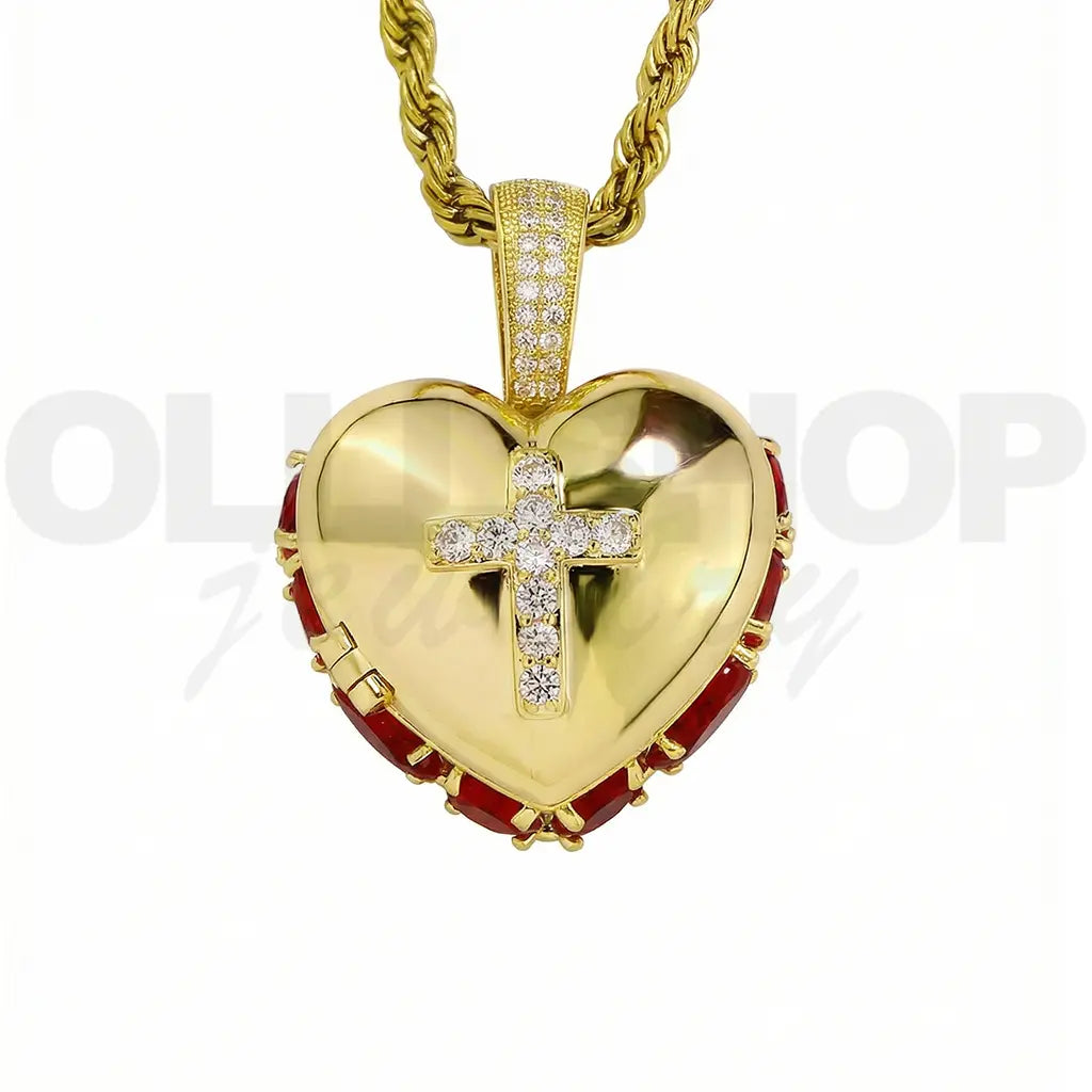heart cross photo locket necklace