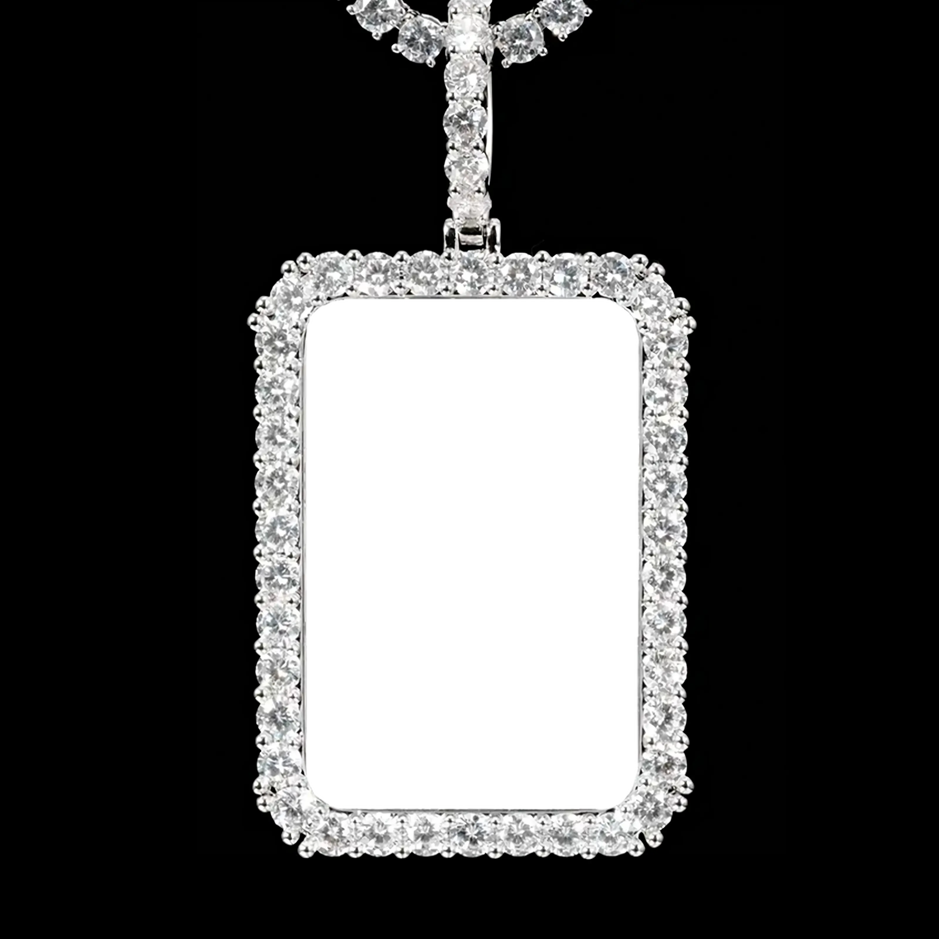 Personalized Rectangular Photo Pendant with Iced Frame