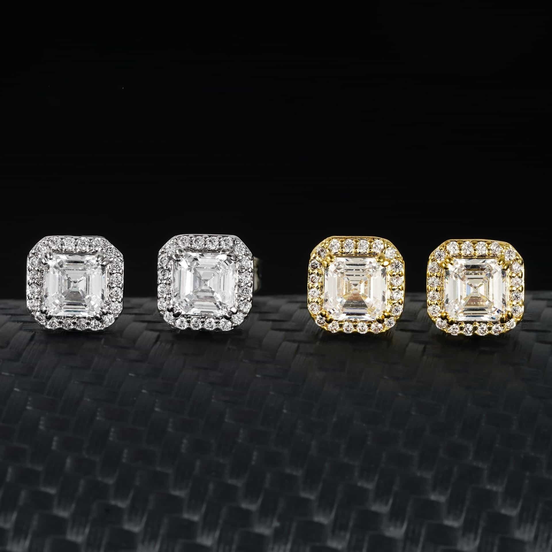 Square Diamond Stud Earrings with Micro Pave Setting