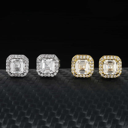 Square Diamond Stud Earrings with Micro Pave Setting