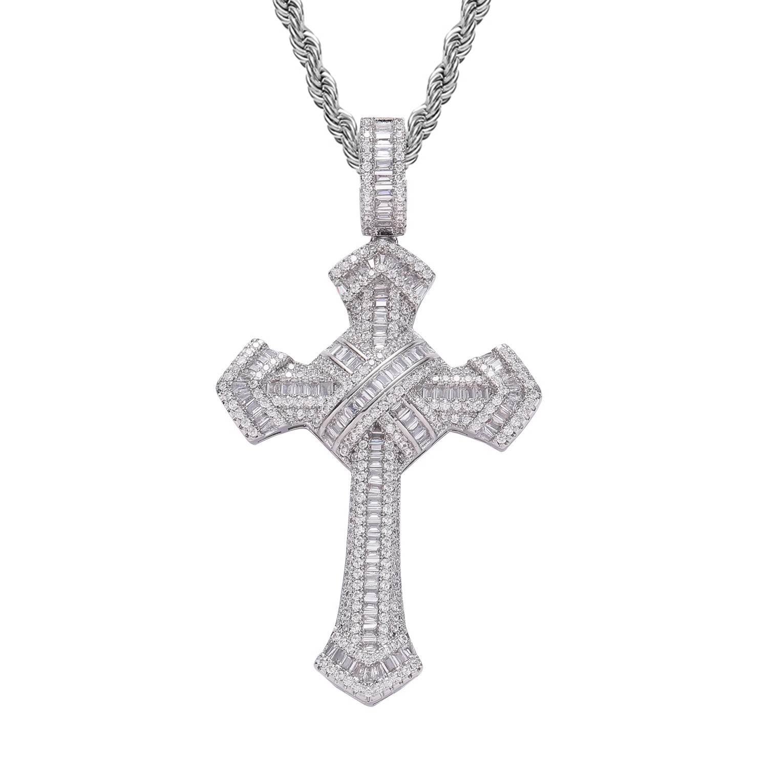 Micropaved T Cubic Zirconia Cross Pendant