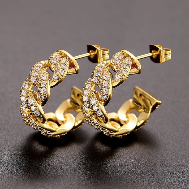 Cuban-Inspired Full Diamond Ear Studs | Handcrafted with VVS High Carbon Stone Simulants
