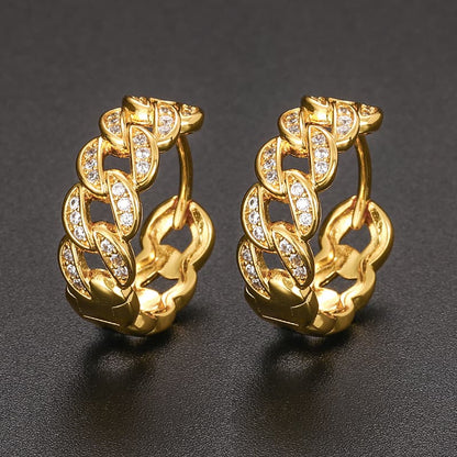 Cuban-Inspired Diamond-Set Hoop Earrings | Handcrafted with VVS High Carbon Stone Simulants