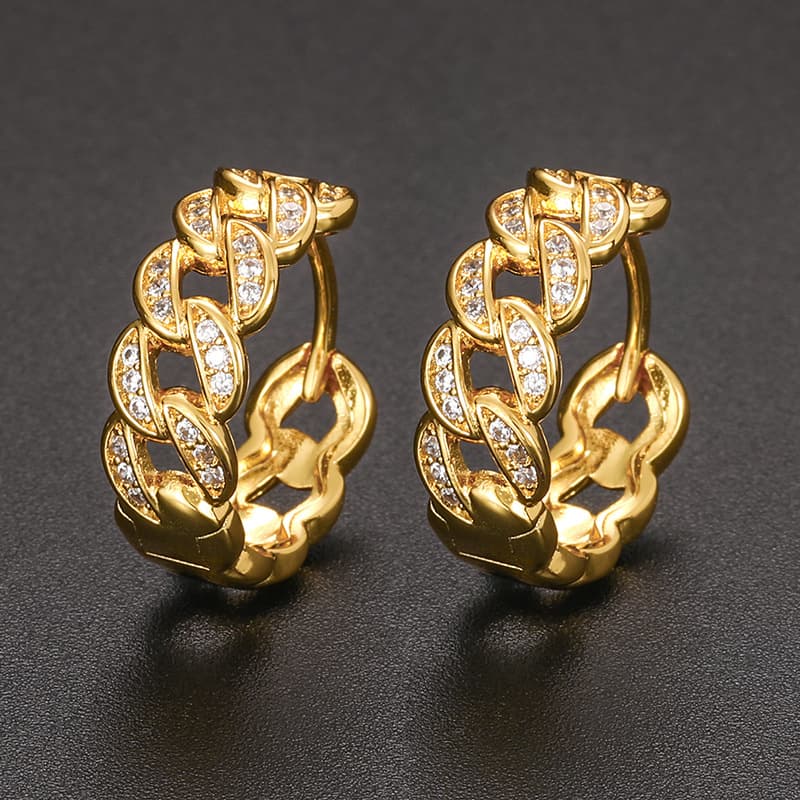 Cuban-Inspired Diamond-Set Hoop Earrings | Handcrafted with VVS High Carbon Stone Simulants