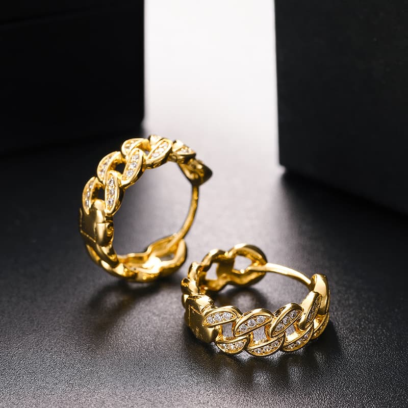 Cuban-Inspired Diamond-Set Hoop Earrings | Handcrafted with VVS High Carbon Stone Simulants
