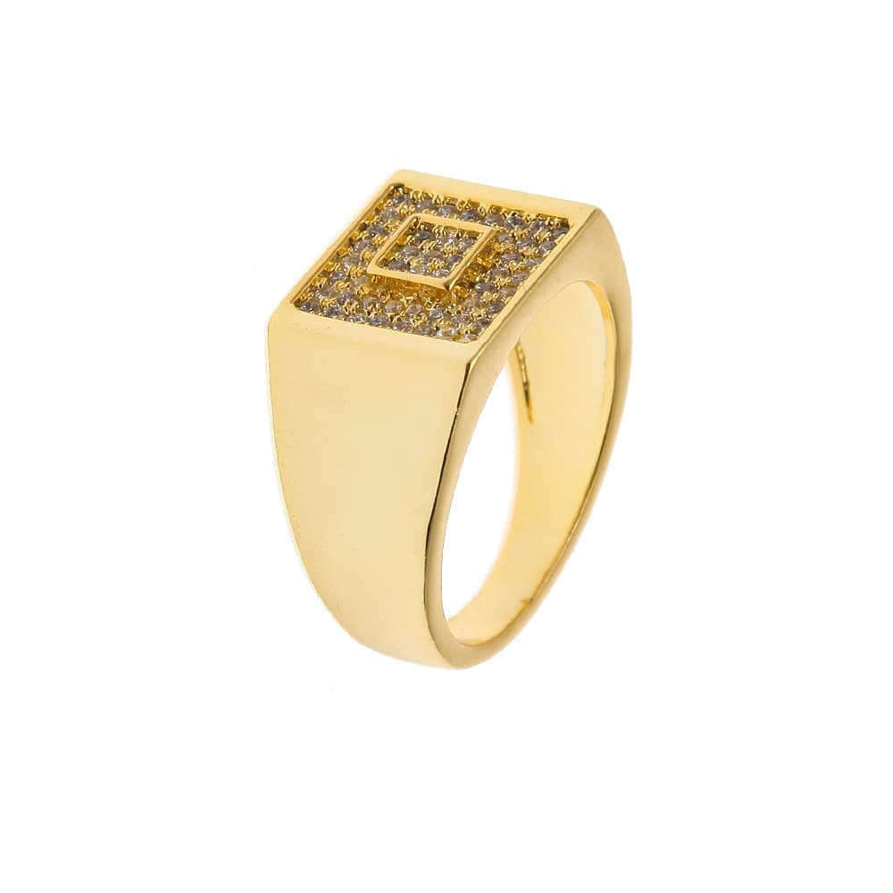 Micro Pave Square Men's Ring in 18K Gold Plating