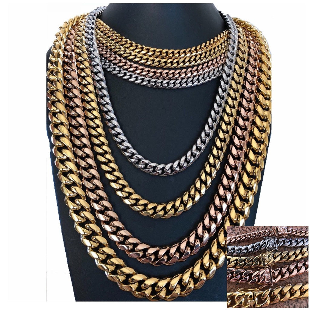 8/10/12/14mm Miami Cuban Chain Tap Clasp Necklace Bracelet