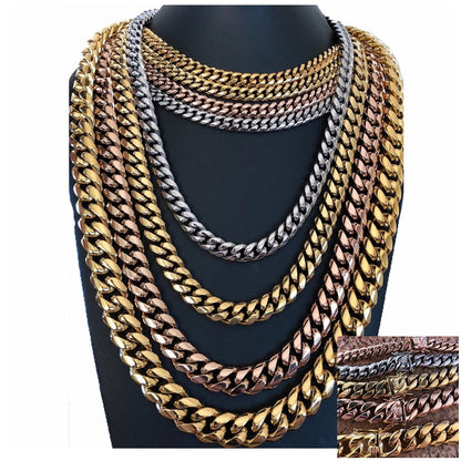 8/10/12/14mm Miami Cuban Chain Tap Clasp Necklace Bracelet