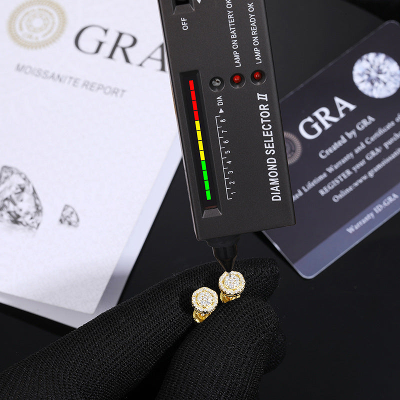 S925 VVS Moissanite Round Stud Earrings in 18K Gold Overlay