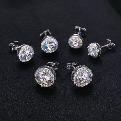 S925 Silver Round VVS Moissanite Stud Earrings